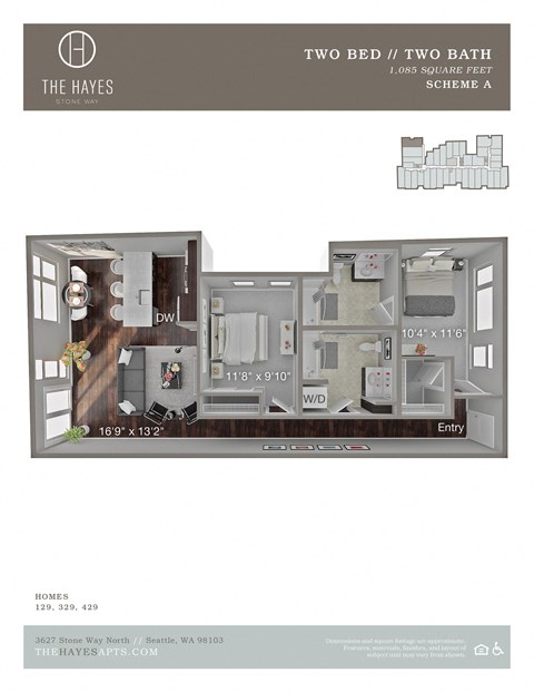 The Hayes on Stone Way Apartments Floor Plan Open 2X2 C4